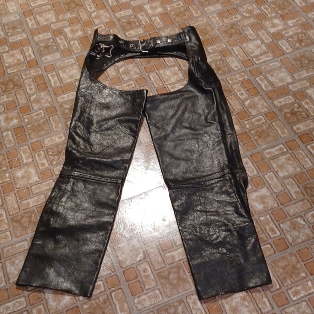 Leather Chaps JR  size xsmall motorcycle chaps genuine leather black